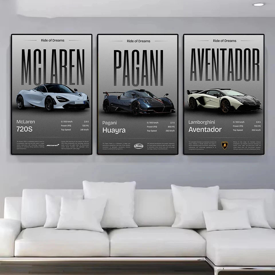 Minimalist Classic Luxury Supercar Poster Collection