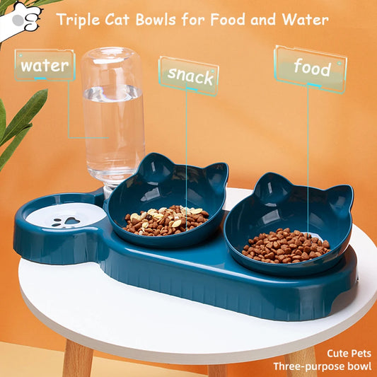 Cat Feeder, 2-in-1 with Automatic Drinking Bottle