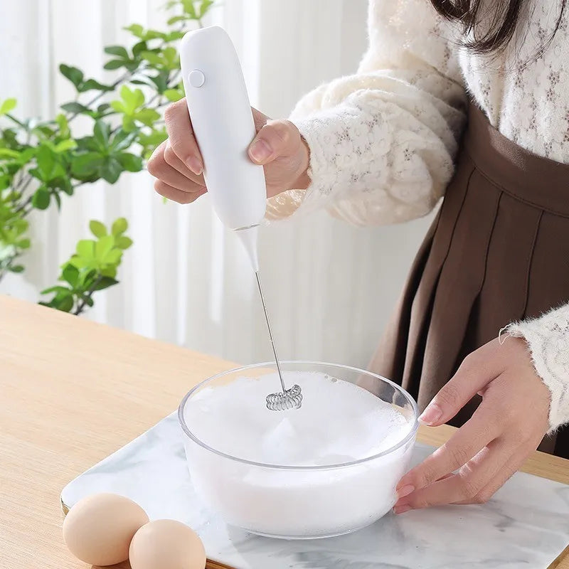 Battery-Powered Handheld Egg Beater – Stainless Steel Frother & Mixer for Coffee, Milk, Eggs & More