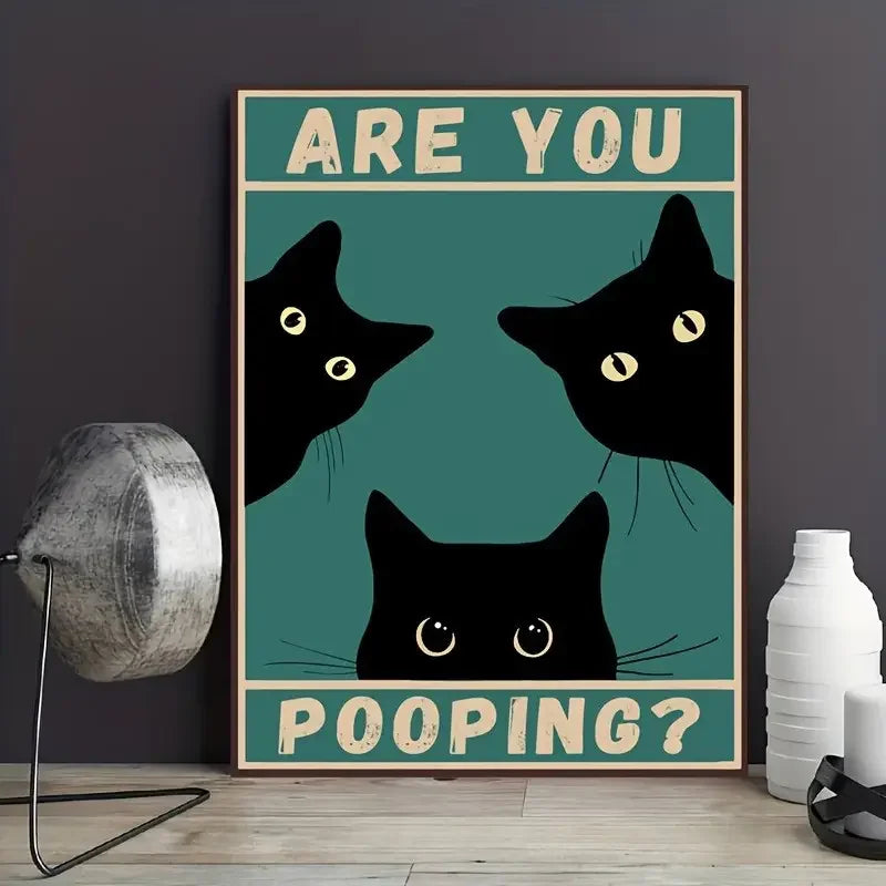 Funny Black Cat Toilet Poster – Retro Animal Canvas Wall Art