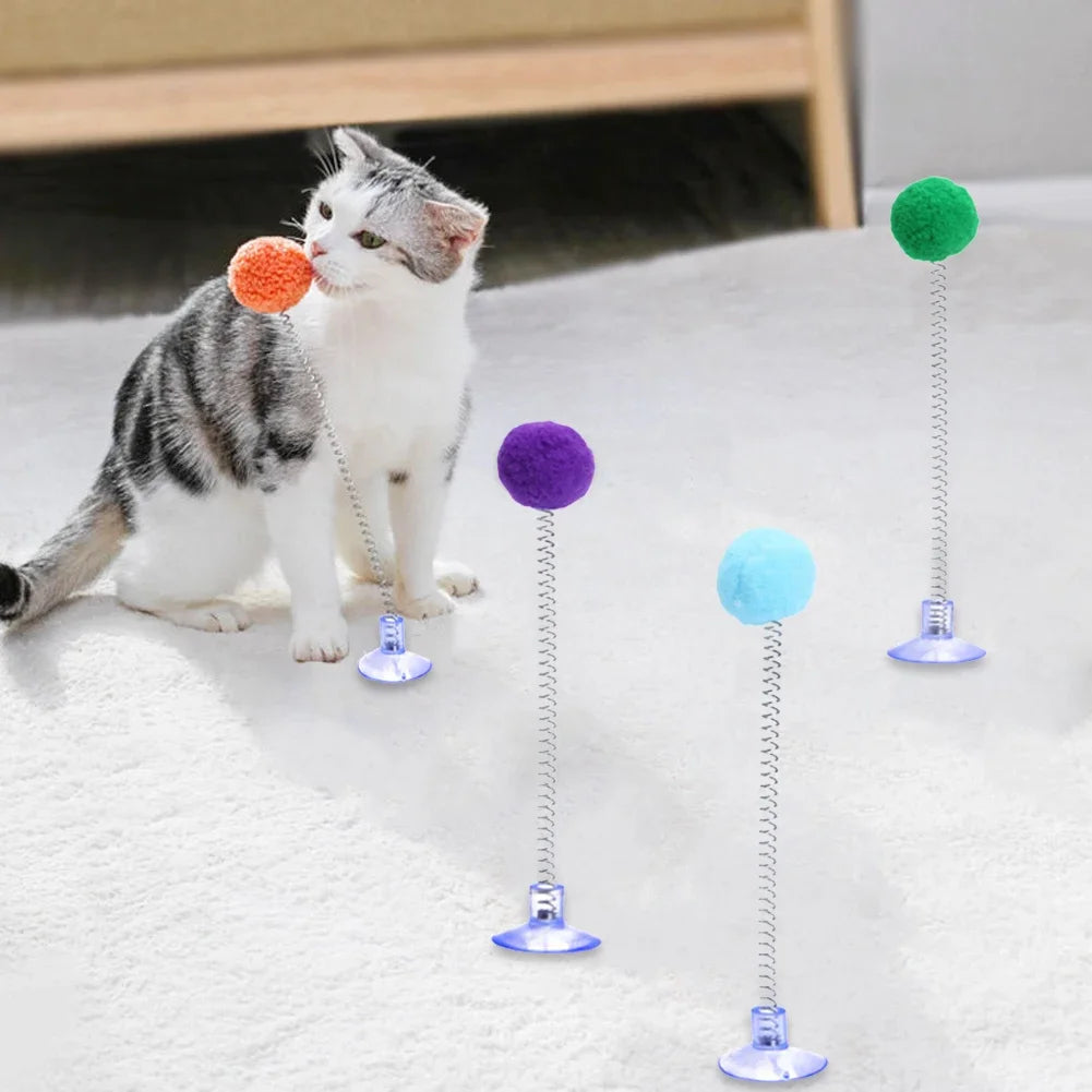 Fur Ball Spring Cat Toy with Suction Cup - Random Color