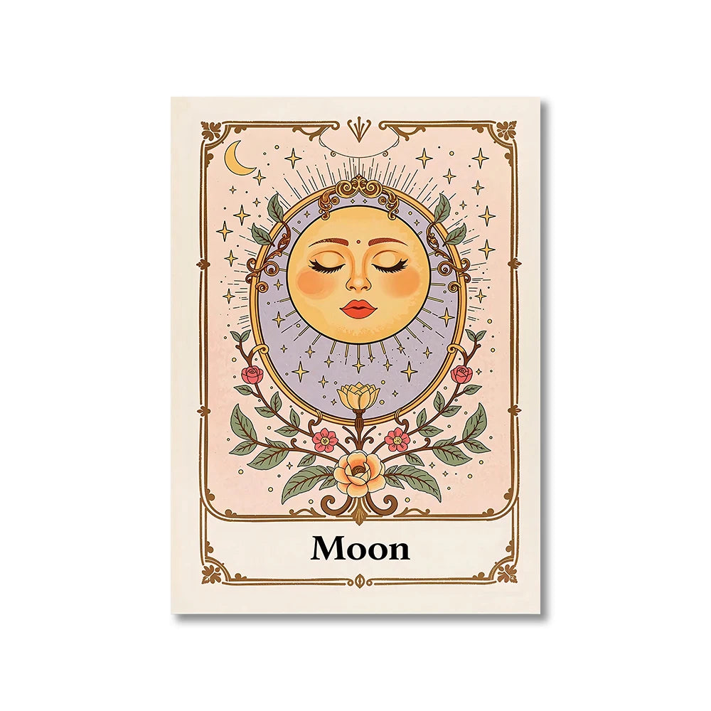 Sun, Moon & Floral Canvas Print – Bohemian Celestial Wall Art