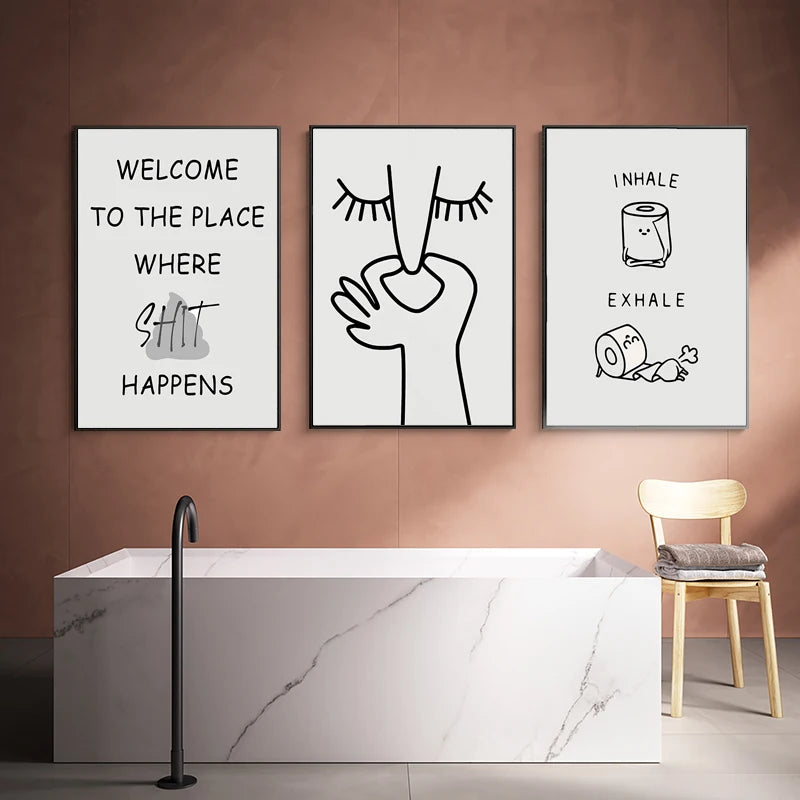 Funny Abstract Bathroom Poster – Black & White Canvas Wall Art