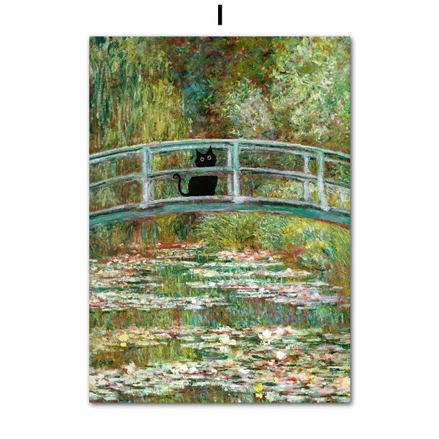Funny Art Black Cat Canvas – Matisse, Monet, Van Gogh Parody Prints