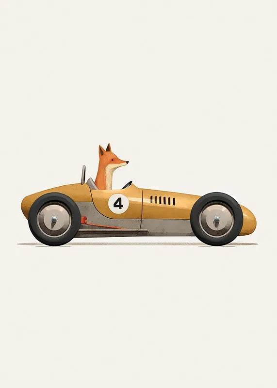Funny Cartoon Animals Car Art Poster – Nursery Canvas Wall Print