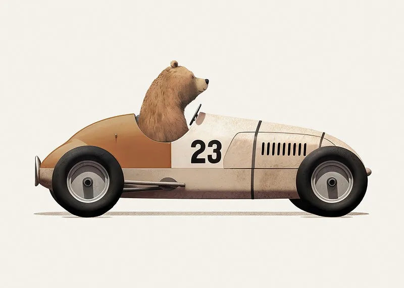 Funny Cartoon Animals Car Art Poster – Nursery Canvas Wall Print