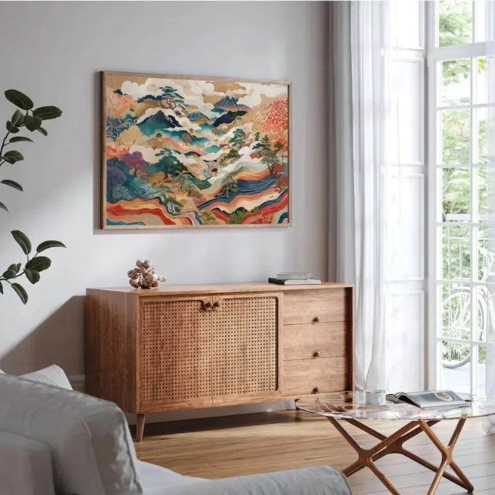 Japanese Nature Landscape Poster – Abstract Colorful Canvas Wall Art