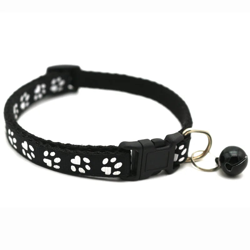 Colorful Footprint Pet Collar with Bell – Adjustable for Small Dogs & Cats