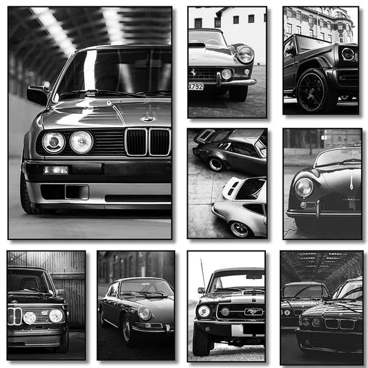 Luxury Black & White Car Wall Art – Modern Canvas Print