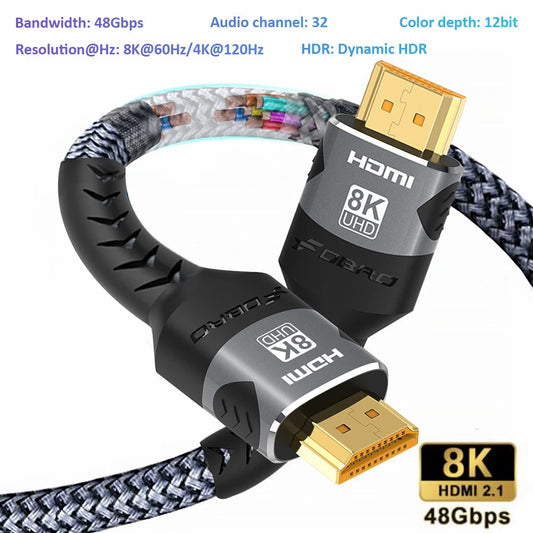 Premium Braided HDMI Cable 2.1 8K 60Hz 4K 120Hz