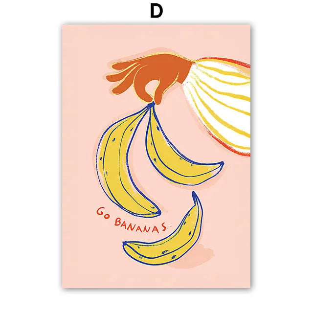 Fashion Girl Dog Vase Flower Banana Abstract Poster – Modern Canvas Wall Art