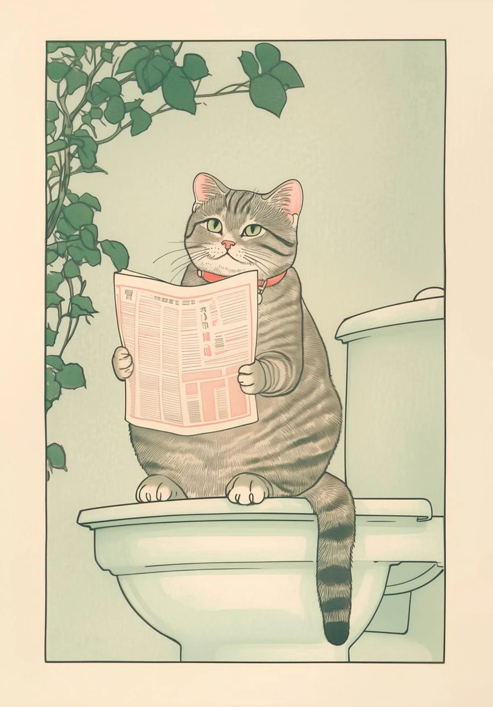 Japanese Tabby Cat in Bathtub Canvas Print – Japandi Bathroom Wall Art