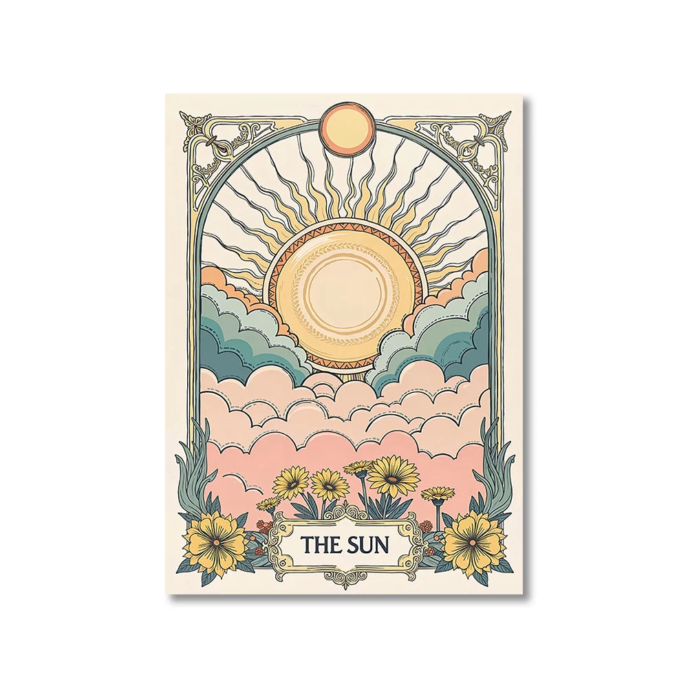 Sun, Moon & Floral Canvas Print – Bohemian Celestial Wall Art