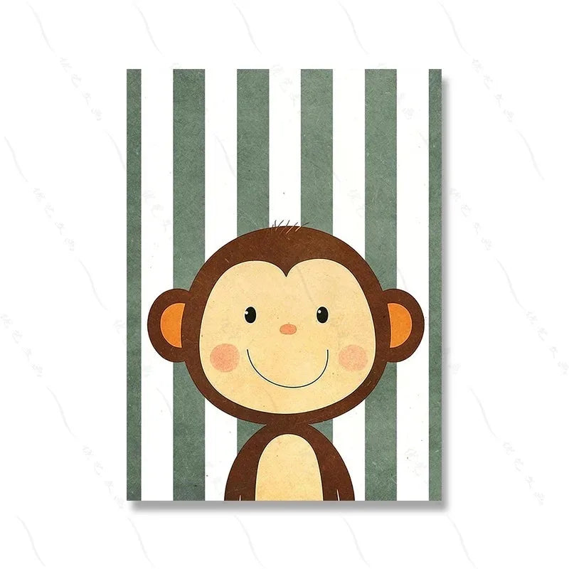 Tiger, Lion, Frog, Bear & Cat Balloon – Funny Animal Canvas Print for Kids Room