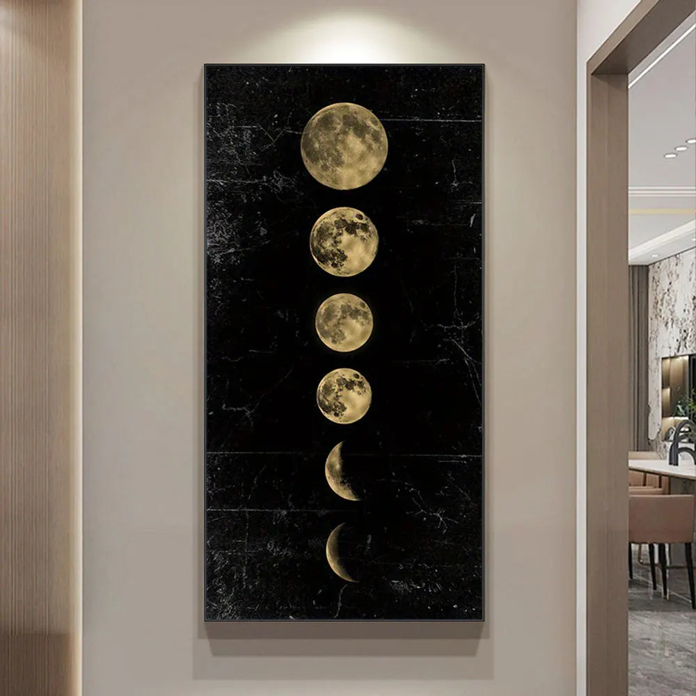 Moon Phase Gold & Black Aesthetic Canvas Print – Modern Wall Art