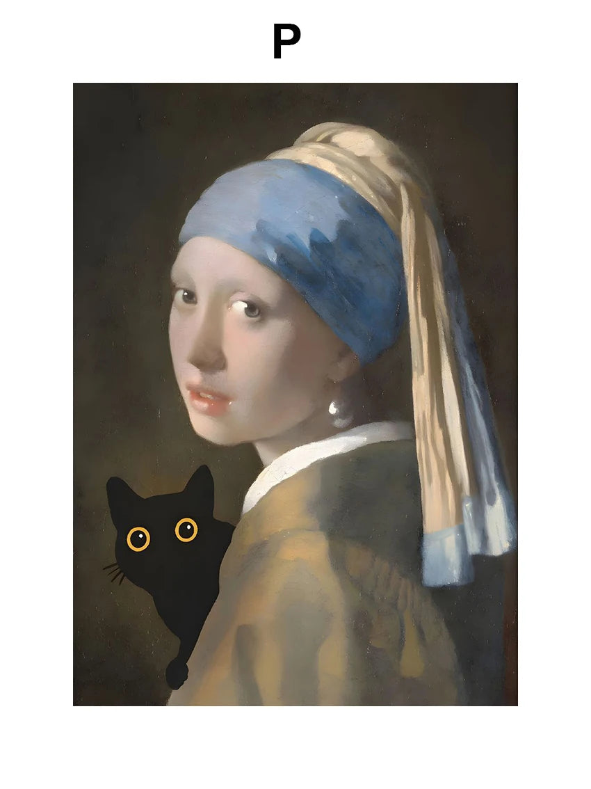 Funny Art Black Cat Canvas – Matisse, Monet, Van Gogh Parody Prints