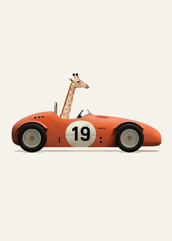 Funny Cartoon Animals Car Art Poster – Nursery Canvas Wall Print