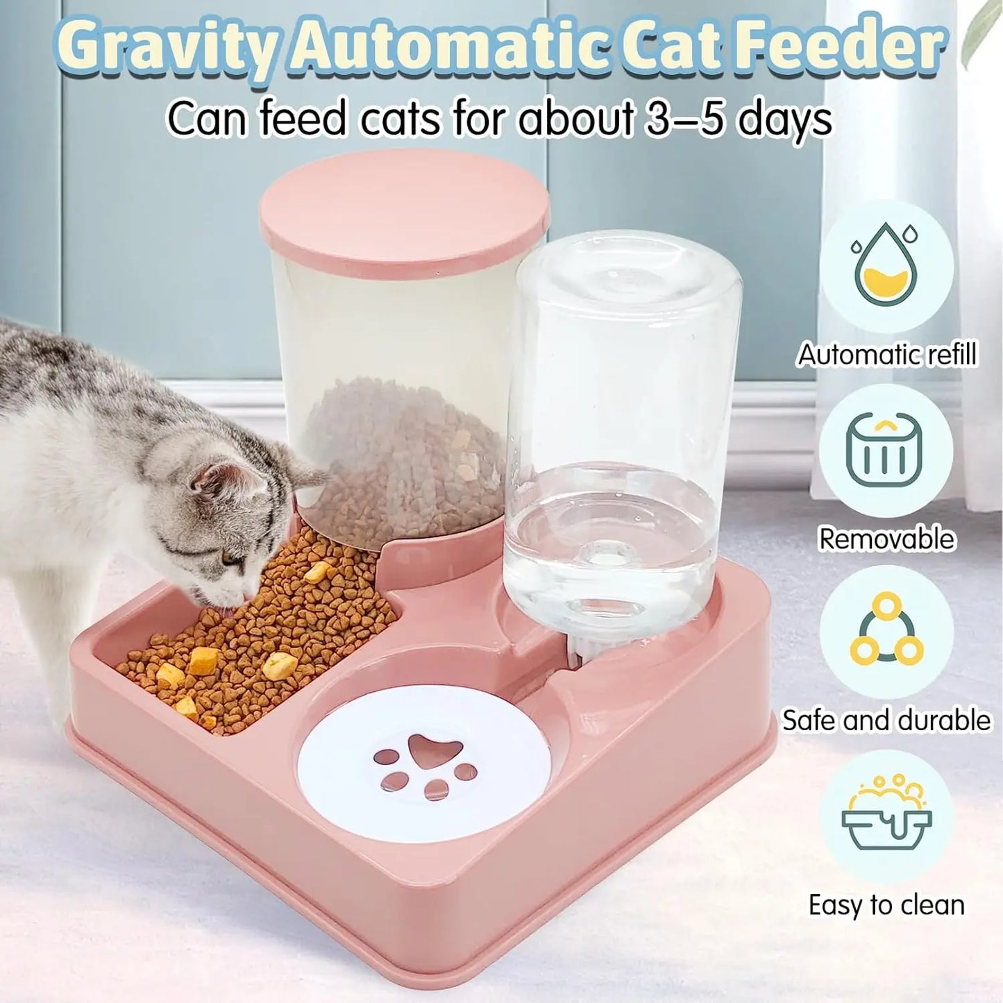 2-in-1 Tilted Gravity Cat Feeder & Water Dispenser