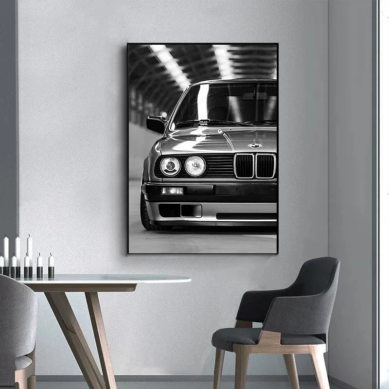 Luxury Black & White Car Wall Art – Modern Canvas Print