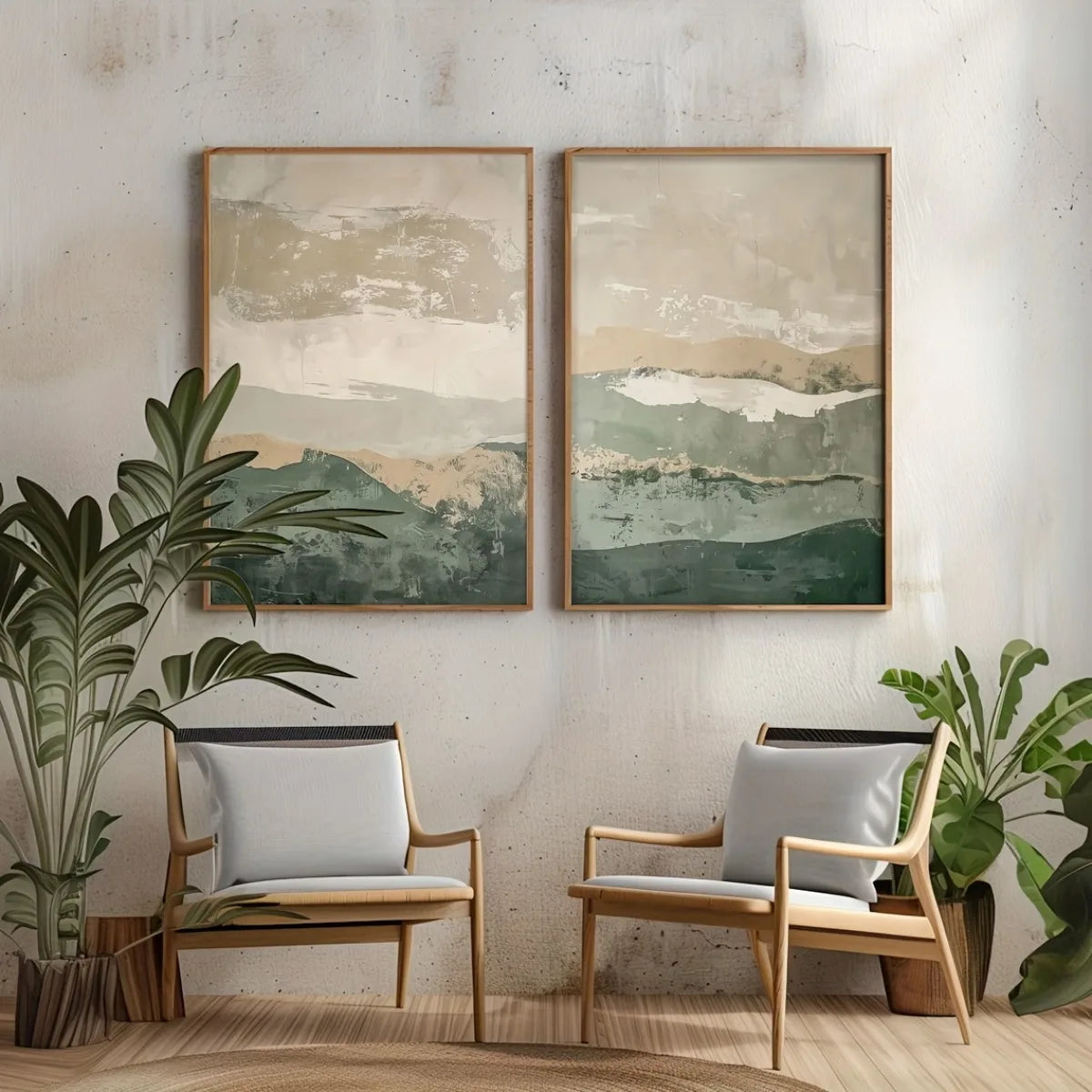 Japanese Retro Wabi-Sabi Mountains Canvas Print Set «