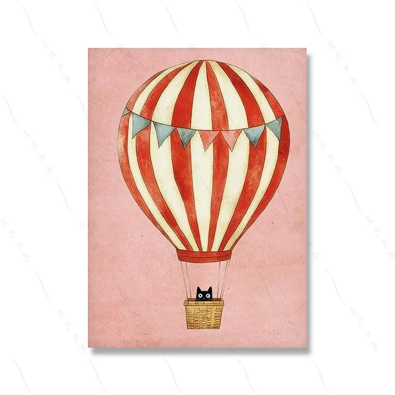 Tiger, Lion, Frog, Bear & Cat Balloon – Funny Animal Canvas Print for Kids Room