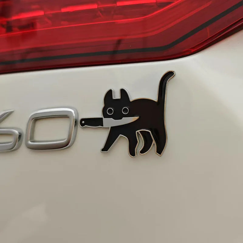 3D Cartoon Knife Cat Metal Car Sticker – Japanese Style