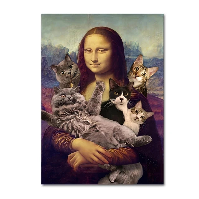 Funny Mona Lisa with Cat Canvas Poster